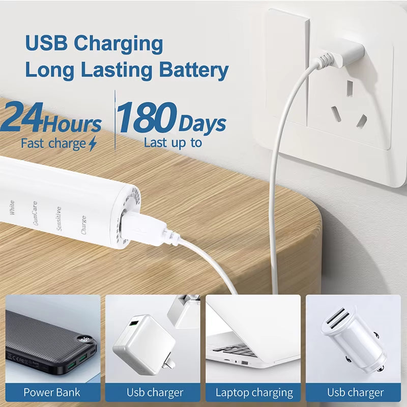 Sonic Electric Toothbrush USB Rechargeable IPX7 Waterproof Automatic Toothbrush Whitener with Replaceable Tooth Brush Head