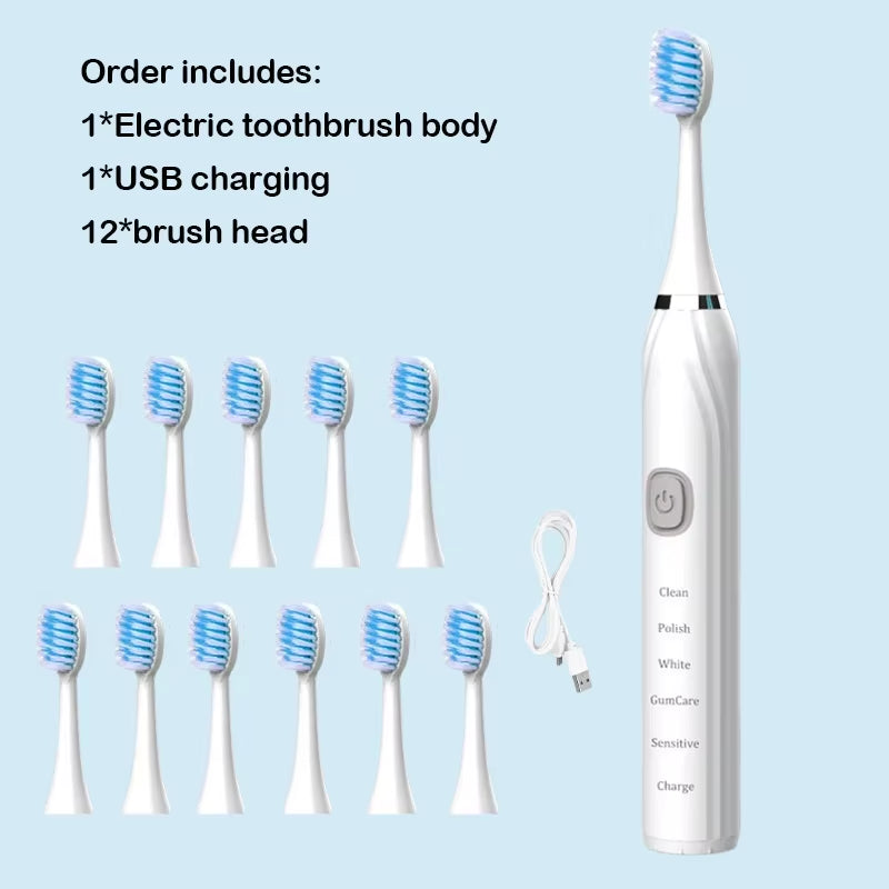 Sonic Electric Toothbrush USB Rechargeable IPX7 Waterproof Automatic Toothbrush Whitener with Replaceable Tooth Brush Head