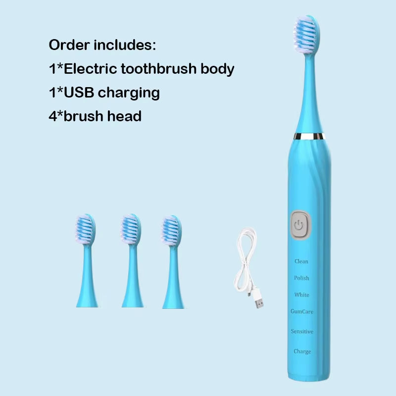 Sonic Electric Toothbrush USB Rechargeable IPX7 Waterproof Automatic Toothbrush Whitener with Replaceable Tooth Brush Head