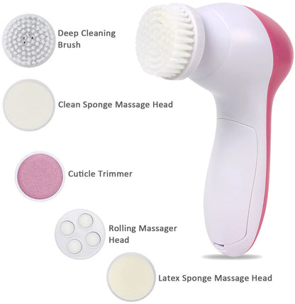 5-In-1 Electric Facial Cleansing Brush Set Waterproof Face Spin Cleaning Brush with 5 Brush Heads Deep Cleansing Body Facial Brush Set for Gentle Exfoliating Removing Blackhead and Massaging