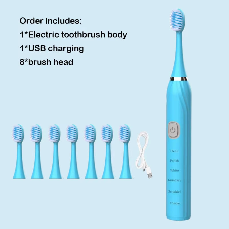 Sonic Electric Toothbrush USB Rechargeable IPX7 Waterproof Automatic Toothbrush Whitener with Replaceable Tooth Brush Head