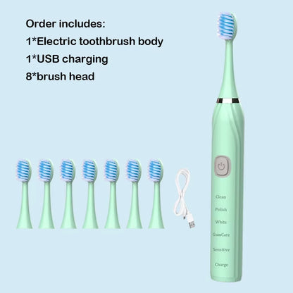 Sonic Electric Toothbrush USB Rechargeable IPX7 Waterproof Automatic Toothbrush Whitener with Replaceable Tooth Brush Head