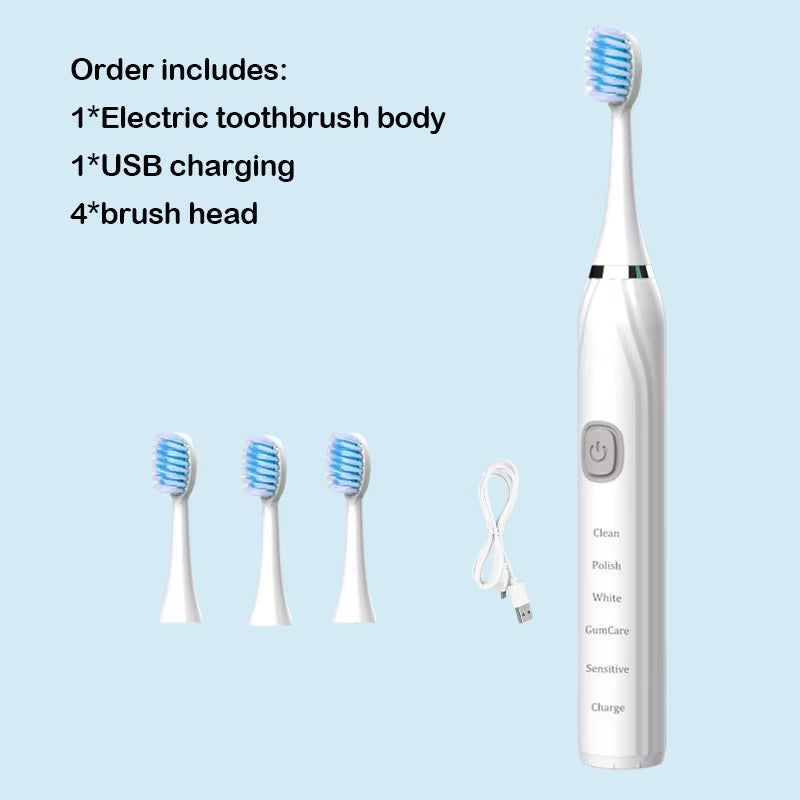 Sonic Electric Toothbrush USB Rechargeable IPX7 Waterproof Automatic Toothbrush Whitener with Replaceable Tooth Brush Head