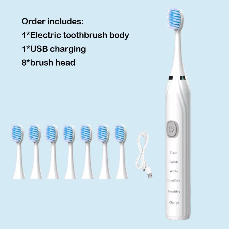 Sonic Electric Toothbrush USB Rechargeable IPX7 Waterproof Automatic Toothbrush Whitener with Replaceable Tooth Brush Head