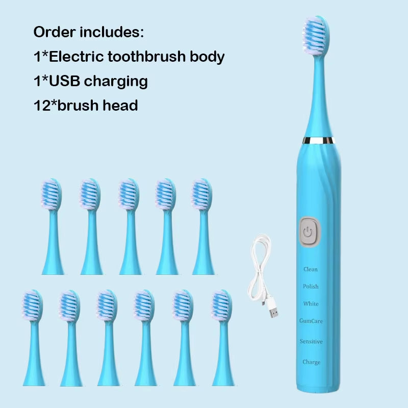 Sonic Electric Toothbrush USB Rechargeable IPX7 Waterproof Automatic Toothbrush Whitener with Replaceable Tooth Brush Head