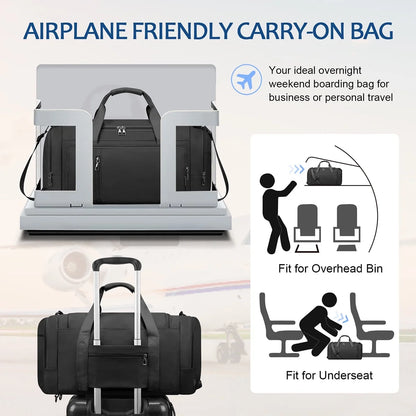 3-IN-1 Duffle Bag for Women and Men, 40L Lightweight Gym Bag for Travel with Shoe Compartment & Wet Pocket, Convertible Travel Bag and Gym Backpack Waterproof Weekender Overnight Bag for Women, Black