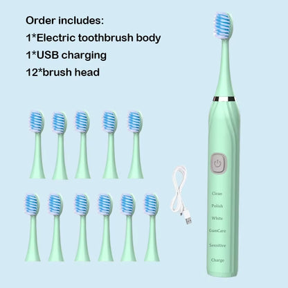 Sonic Electric Toothbrush USB Rechargeable IPX7 Waterproof Automatic Toothbrush Whitener with Replaceable Tooth Brush Head