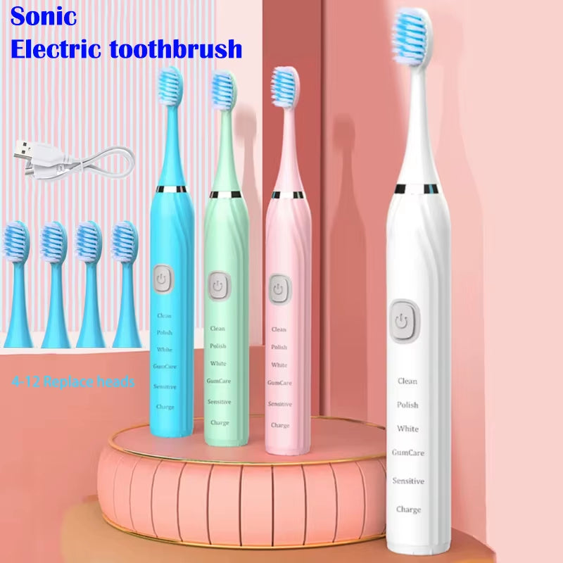 Sonic Electric Toothbrush USB Rechargeable IPX7 Waterproof Automatic Toothbrush Whitener with Replaceable Tooth Brush Head