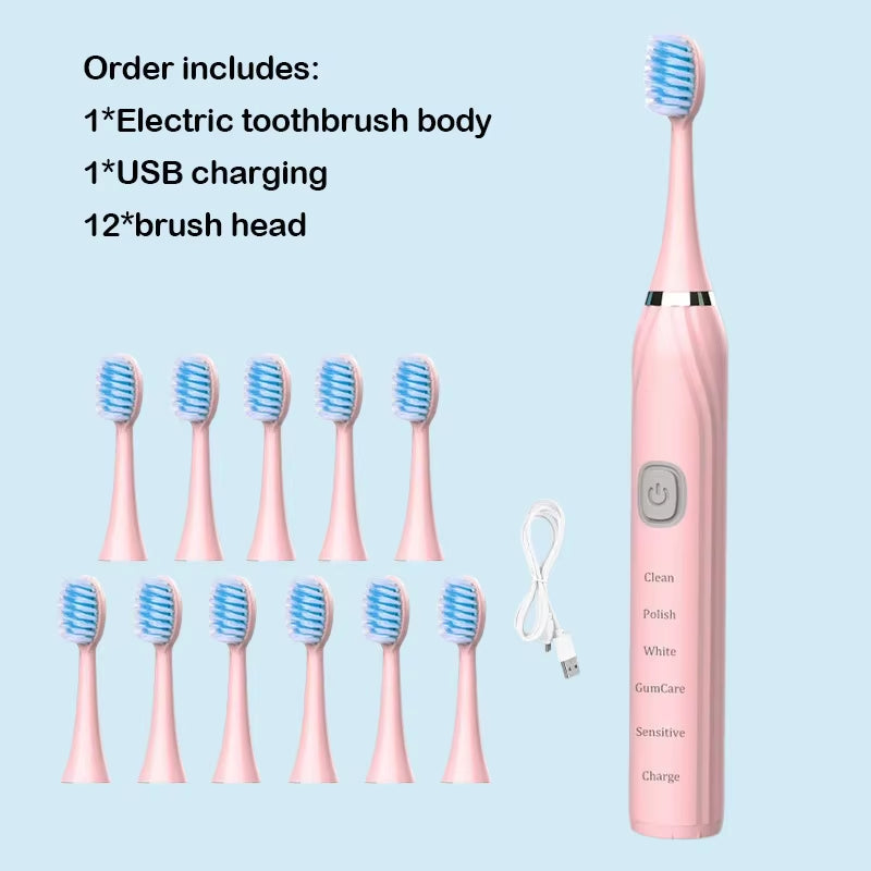 Sonic Electric Toothbrush USB Rechargeable IPX7 Waterproof Automatic Toothbrush Whitener with Replaceable Tooth Brush Head