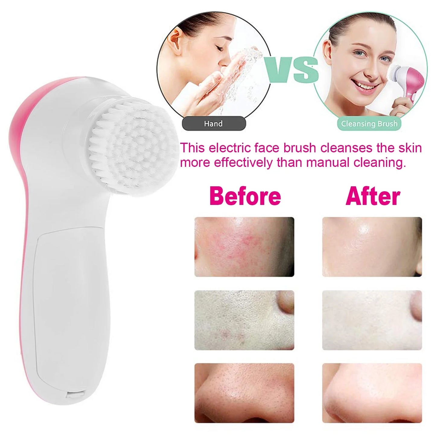 5-In-1 Electric Facial Cleansing Brush Set Waterproof Face Spin Cleaning Brush with 5 Brush Heads Deep Cleansing Body Facial Brush Set for Gentle Exfoliating Removing Blackhead and Massaging