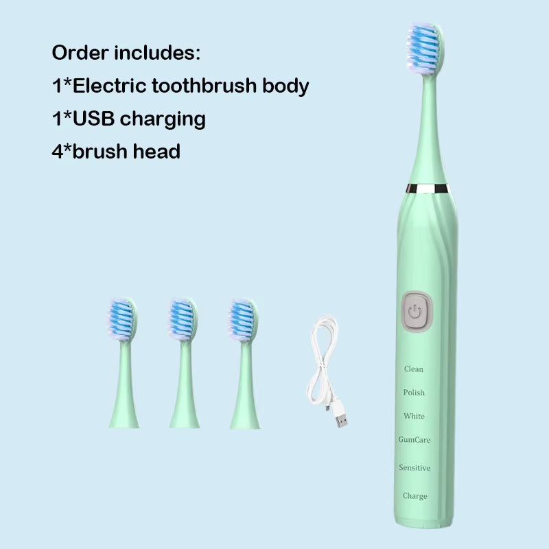 Sonic Electric Toothbrush USB Rechargeable IPX7 Waterproof Automatic Toothbrush Whitener with Replaceable Tooth Brush Head