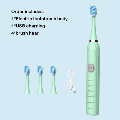 Sonic Electric Toothbrush USB Rechargeable IPX7 Waterproof Automatic Toothbrush Whitener with Replaceable Tooth Brush Head