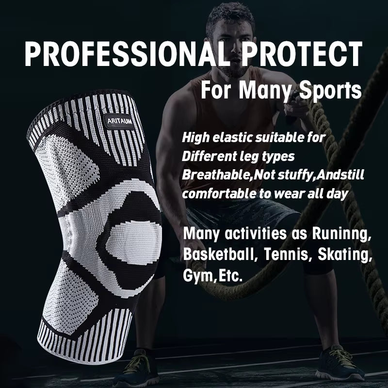1 Pack of Professional Sports Knee Pads, Knee Pads, Meniscus Silicone Spring Support, Running Fitness, Basketball, Tennis, Badminton, Volleyball Knee Pads