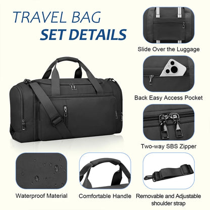 3-IN-1 Duffle Bag for Women and Men, 40L Lightweight Gym Bag for Travel with Shoe Compartment & Wet Pocket, Convertible Travel Bag and Gym Backpack Waterproof Weekender Overnight Bag for Women, Black