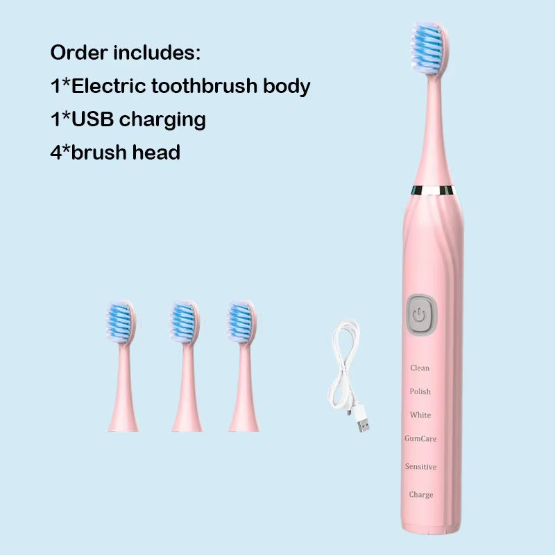 Sonic Electric Toothbrush USB Rechargeable IPX7 Waterproof Automatic Toothbrush Whitener with Replaceable Tooth Brush Head
