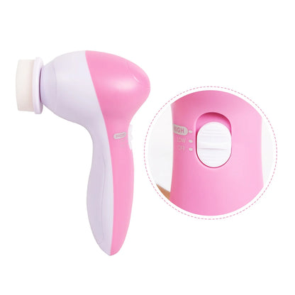 5-In-1 Electric Facial Cleansing Brush Set Waterproof Face Spin Cleaning Brush with 5 Brush Heads Deep Cleansing Body Facial Brush Set for Gentle Exfoliating Removing Blackhead and Massaging