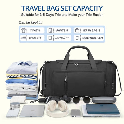 3-IN-1 Duffle Bag for Women and Men, 40L Lightweight Gym Bag for Travel with Shoe Compartment & Wet Pocket, Convertible Travel Bag and Gym Backpack Waterproof Weekender Overnight Bag for Women, Black