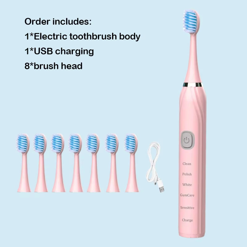 Sonic Electric Toothbrush USB Rechargeable IPX7 Waterproof Automatic Toothbrush Whitener with Replaceable Tooth Brush Head
